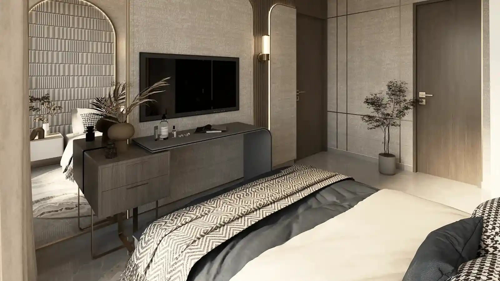 Spacious bedroom in RR Studio One Narsingi fully-furnished apartments